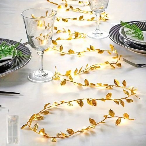 Pièce Guirlandes lumineuses décoratives en fil de cuivre alimentées par pile, motif de feuilles dorées simulées, de 1 à 5 mètres de long, convi - SHEIN - Modalova