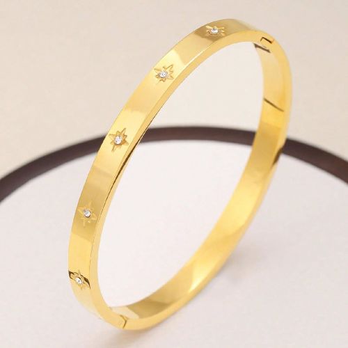 Pièce Ensemble de bracelet-jonc minimaliste et à la mode en acier inoxydable avec cubic zirconia cubique en forme d'octagramme, convient pour un por - SHEIN - Modalova