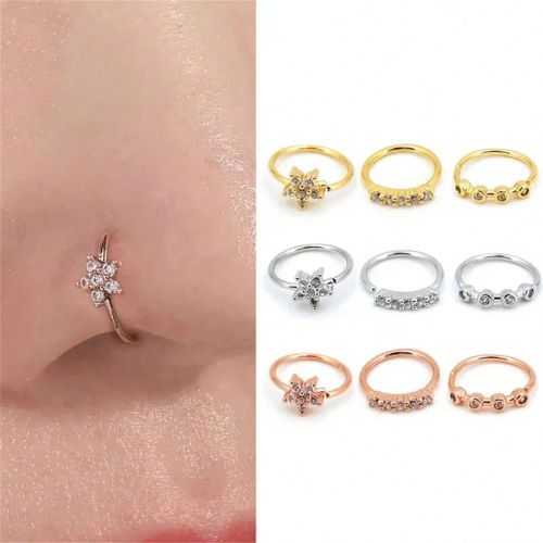 Pièces Anneaux de nez en zircone cubiques, bague anneau de fleur réglable pour tragus d'oreille, boucle d'oreille en cartilage hypoallergénique. Bi - SHEIN - Modalova