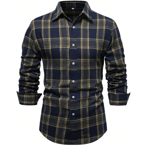 Chemise décontractée à manches longues avec boutons et imprimé à carreauxs, automne - SHEIN - Modalova