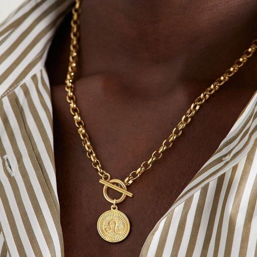 Pièce Nouveau collier pendentif rond simple de signe du zodiaque, couleur dorée, en acier inoxydable,s - SHEIN - Modalova