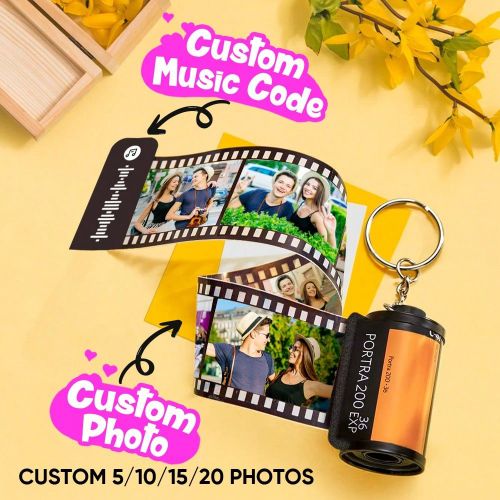 Pièce Porte-clés personnalisé en forme de bobine de film avec code musical numérisable - Porte-clés photo et musique personnalisé - Cadeaux cré - SHEIN - Modalova