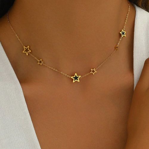 Pièce Collier pendentif minimaliste étoile noir et blanc plaqué or 18 carats en acier inoxydable, convient pour le port quotidien des s et en tant - SHEIN - Modalova