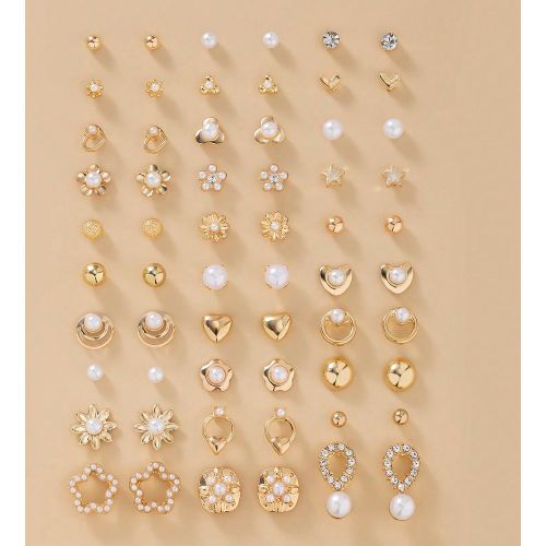 Paires/set Boucles d'oreilles à tige fleur de prunier en métal, goutte d'eau, forme de cœur. Ensemble doré pour une utilisation quotidienne. Cadea - SHEIN - Modalova
