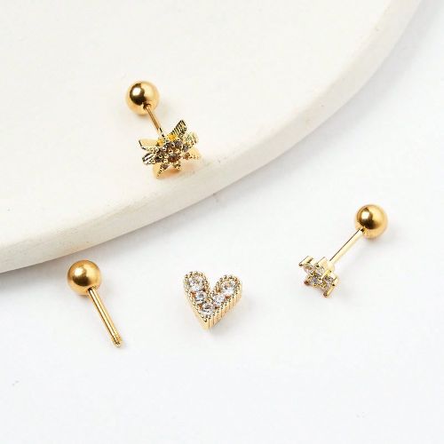 Pièces Ensemble de boucles d'oreilles cloutées zircone exquises et mignonness et filles, boucles d'oreilles cartilage plaquées or 18 carats en form - SHEIN - Modalova