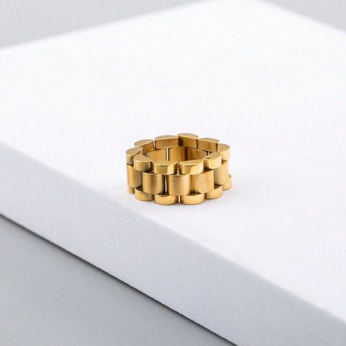 Pièce Bague De Chaîne Faite Main Créative Et À La Mode En Acier Inoxydable Plaqué Or 18 Carats Comme Cadeau D'anniversaire Pour Hommes - SHEIN - Modalova