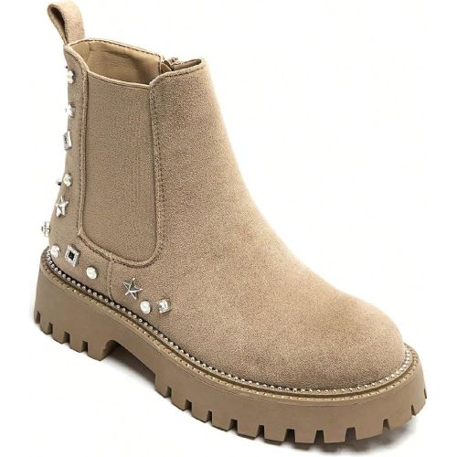 Bottes en daim beiges avec clous, semelle crantée et détails métalliques - SHEIN - Modalova