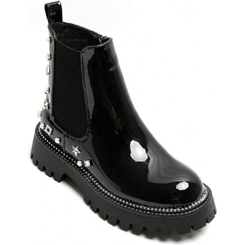 Bottes en daim beiges avec clous, semelle crantée et détails métalliques - SHEIN - Modalova