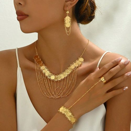 Pièces Set de bijoux vintages comprenant un collier à gland simple chic pour pendulaire et fête, des boucles d'oreilles et un bracelet - SHEIN - Modalova