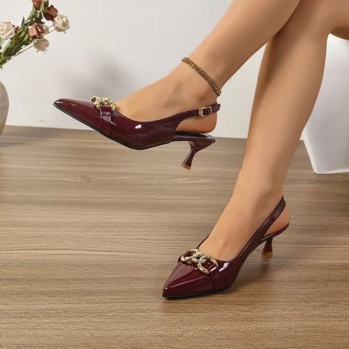 Talons modestes bordeaux (rouge vin)s - Slingbacks à talon couvert, chaussures de travail confortables pour mariage - SHEIN - Modalova