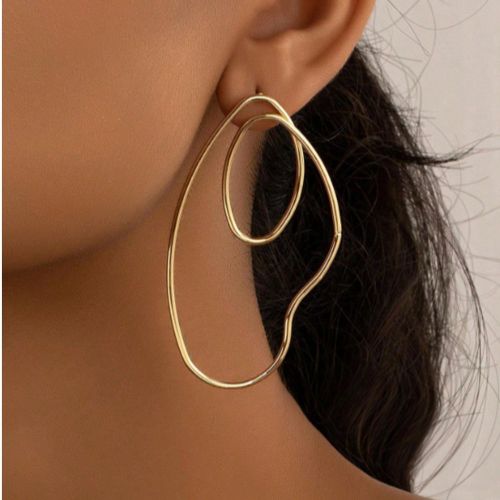 Paire de boucles d'oreilles minimalistes en métal doré à motif géométrique représentant le corps humain, mode, convenant à un port quotidien, i - SHEIN - Modalova