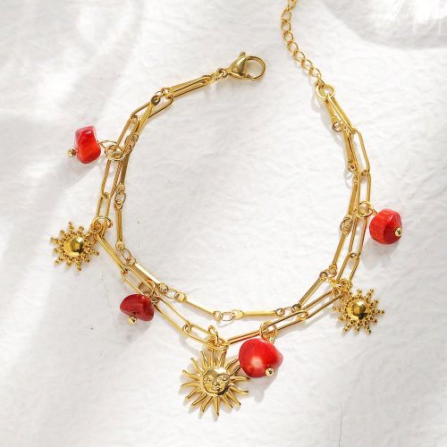 Pièce Bracelet en acier inoxydable plaqué or 18 carats à design de soleil vintage, à la mode et élégant. Cadeau, convient pour la plage, les vac - SHEIN - Modalova