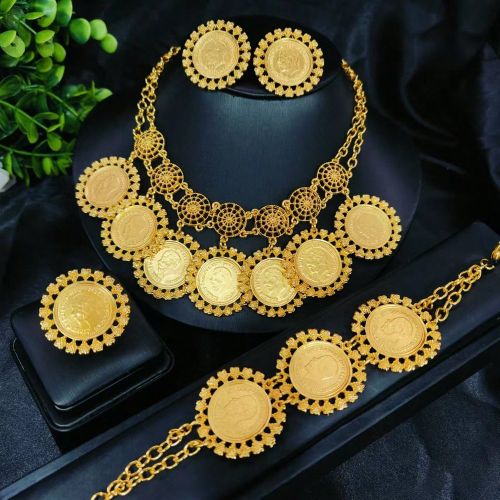 Set Mode Parure avec collier pendentif portrait en forme de pièce de monnaie, boucles d'oreilles, bracelet et bague, convient pour le Moyen-Orient, D - SHEIN - Modalova