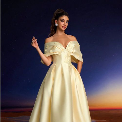 Robe de soirée élégante aux couleurs unies avec décor floral 3D simple, robe de soirée, robe de mariage pour invité - SHEIN - Modalova