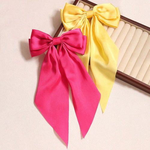 Pièces Pinces à cheveux avec nœud en satin de couleur unie, pinces à cheveux avec nœud en ruban de satins, design polyvalent, rose rouge + jaune - SHEIN - Modalova
