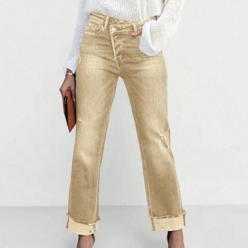 Jeans en denim décontractés et asymétriques avec taille déchirée - SHEIN - Modalova