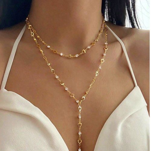 Pièce Collier chaîne en métal en forme de Y avec zircone ovale de couleur aléatoire à la mode et personnalisé, convient pour les voyages, les so - SHEIN - Modalova