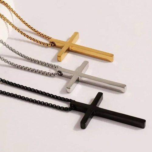 Pièce Collier pendentif croix --or simple et à la mode en acier inoxydable, convient pour une tenue quotidienne ou un cadeau - SHEIN - Modalova