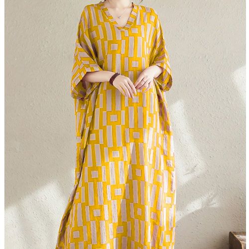 Robe ample mi-longue à col V vintage à fleurss, style casual de station balnéaire et de vacances, printemps/été - SHEIN - Modalova