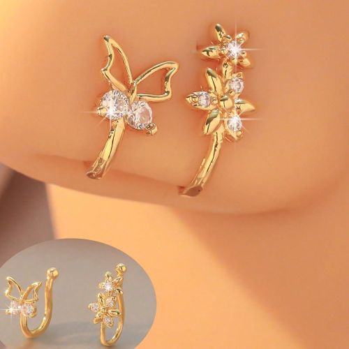 Pièces Clips de nez factices en forme de papillon et de fleur en cuivre, cadeau pour les s pour les fêtes, les anniversaires, la Saint-Valentin, la - SHEIN - Modalova