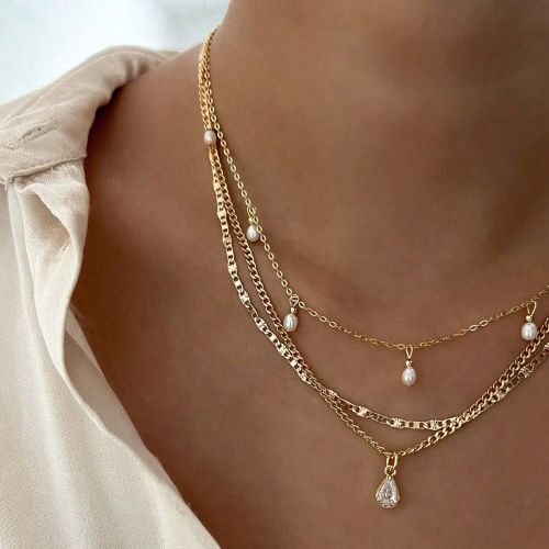 Pièce Collier délicat et simple à pendentif de perle artificielle multicouche, convient pour un port quotidien pour les s - SHEIN - Modalova