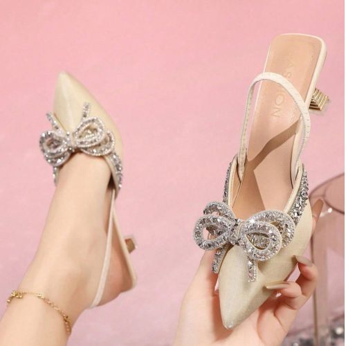 Mules à nœud de strass à talon hauts, nouvelles sandales d'été à talon haut avec brides et bout pointu - SHEIN - Modalova