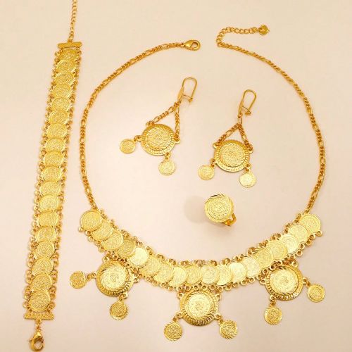 Pièces/Set de bijoux vintage texturés en pièce d'or, Set de bijoux en cuivre, convient pour les filles, les s, les cadeaux de fête - SHEIN - Modalova