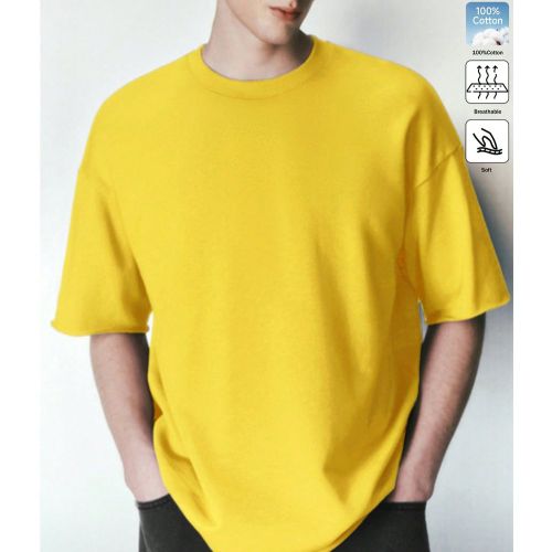 T-shirt basique en coton pour femme, style universitaire côtelé à blocs de couleurs, nouveau haut jaune à manches courtes, doux et respirant, vêt - SHEIN - Modalova