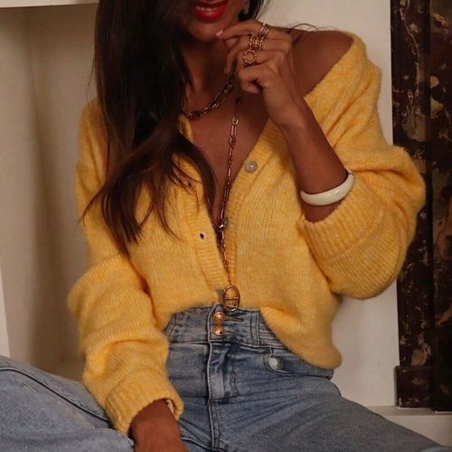 Cardigan à col en V tricotés, à manches longues, avec boutons devant, longueur régulière, en tricot côtelé. Style classique, élégant et simpl - SHEIN - Modalova