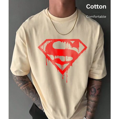 T-shirt en coton côtelé, imprimé logo Superman, style universitaire, vêtements de sport, printemps et été, haut à manches courtes, doux et resp - SHEIN - Modalova