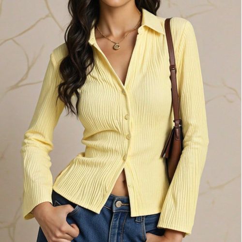 Chemise slim décontractée en jacquard tricotés, convenant pour les déplacements quotidiens, le streetwear, le bureau, l'automne/hiver - SHEIN - Modalova