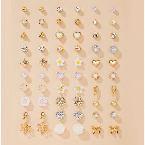 Set de 30 paires de boucles d'oreilles à la mode, uniques, simples, mignonnes, élégantes, jaunes, avec de petites fleurs de marguerite, coeur, éto - SHEIN - Modalova