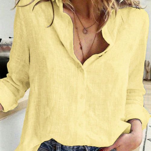 Chemise boutonnée unie, chemise à col chemise élégante à manches longues - SHEIN - Modalova
