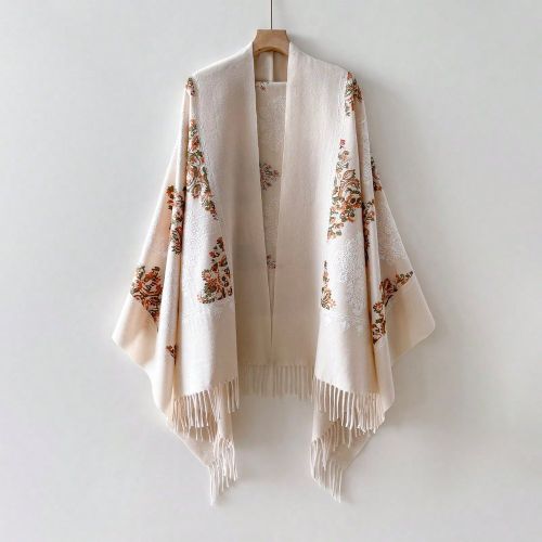 Pièce Écharpe en fausse cachemire brodées, automne/hiver. Écharpe châle poncho de style bohème épais et chaud avec glands brodés, idéal pour - SHEIN - Modalova