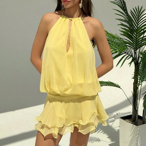 Robe mini col ras-du-cou à volants et couleur unies en vacances - SHEIN - Modalova