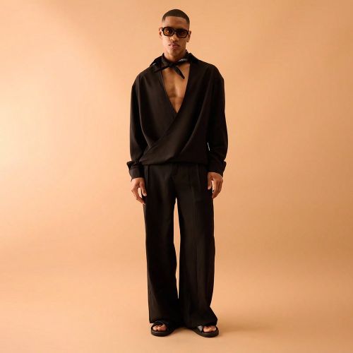 Pantalon plissé taillé à jambe larges, style de rue intelligent seulement pour l'été, vacances - SHEIN - Modalova