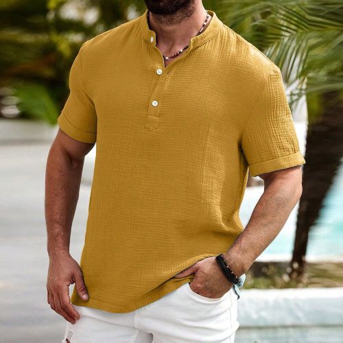 Chemise d'été décontractée en coton-lin col Henglis Manfinity Nomadique - SHEIN - Modalova