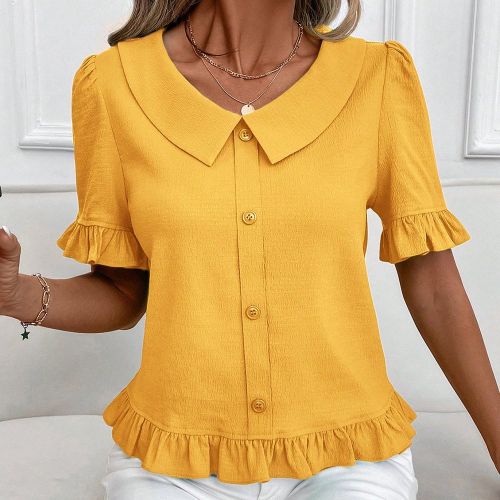 Top décontracté à manches courtes avec boutons devant, couleur unie. Tenue de tous les jours, sortie, étés - SHEIN - Modalova