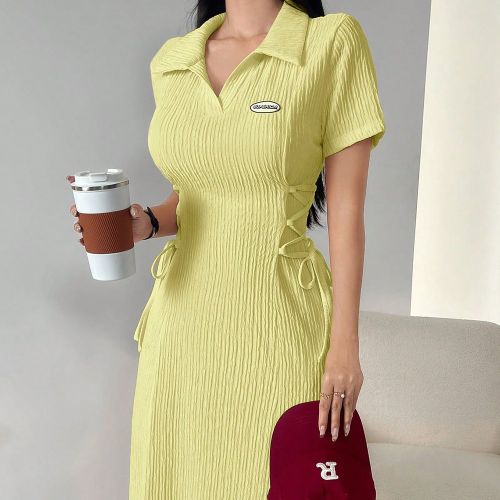 Robe midi décontractées avec imprimé lettres, manches retroussées, lien à la taille, robe longue maxis, tenue de soirée longue - SHEIN - Modalova