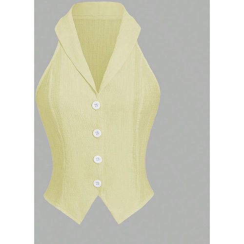 Blouse à col châle sans manches à ouverture devant, en mousseline de soie texturée - SHEIN - Modalova