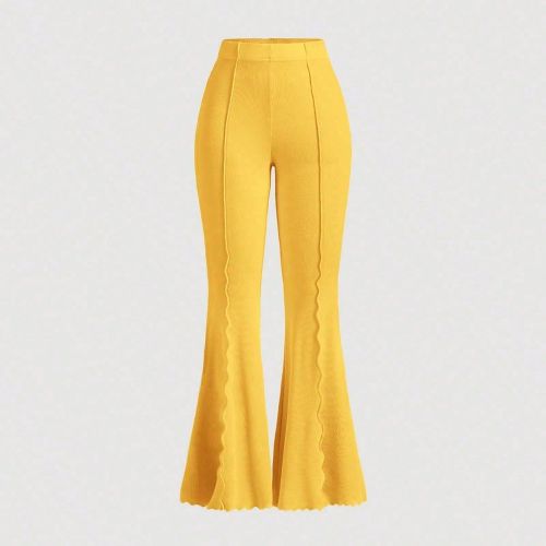 Pantalon à jambes évasées, taille élastique avec volant doux - SHEIN - Modalova