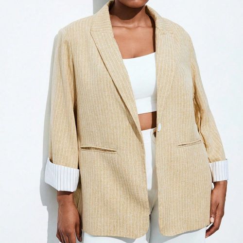 Blazer à rayures à manches longues et à reverss grandes tailles, patchwork, élégant, mode sexy pour les festivals de musique, les sorties quotidi - SHEIN - Modalova