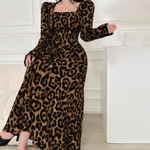 Robe à manches bouffantes avec imprimé léopard - SHEIN - Modalova