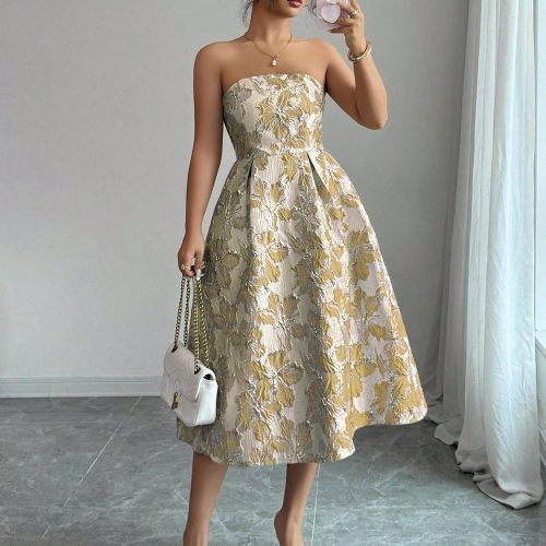 Robe mi-longue élégante sans manches en jacquards, été - SHEIN - Modalova