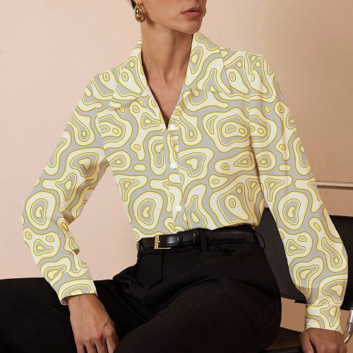 Chemise ample et décontractée à manches longuess, convenant pour le trajet quotidien. Blouse jaune imprimée - SHEIN - Modalova