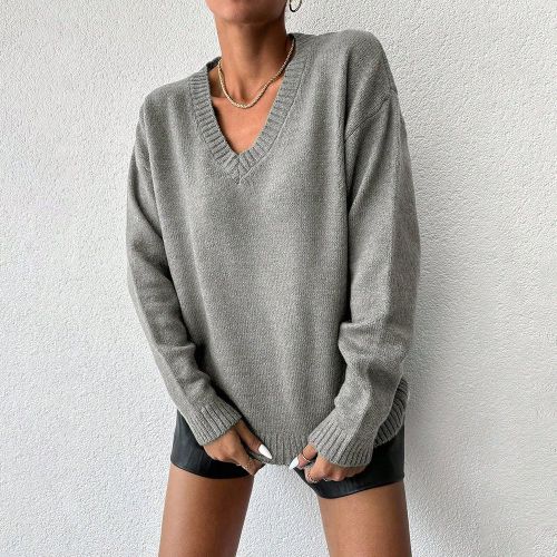 Pull Col En V Épaule tombante - SHEIN - Modalova