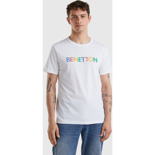 Benetton, T-shirt Blanc En Coton Bio À Logo Multicolore, taille S, Blanc - United Colors of Benetton - Modalova
