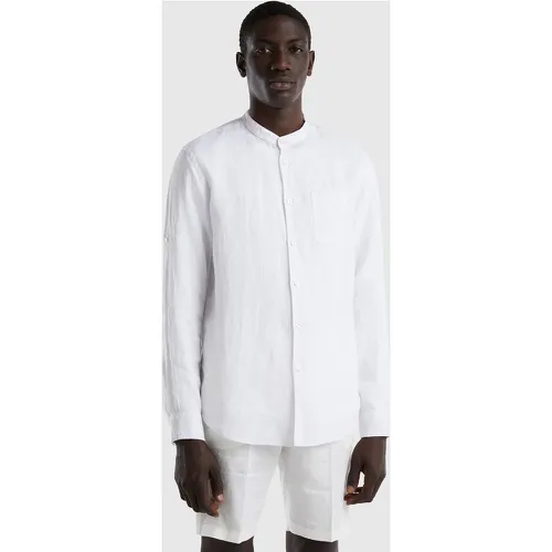 Benetton, Chemise En Lin Avec Col Mao, taille XXL, Blanc - United Colors of Benetton - Modalova