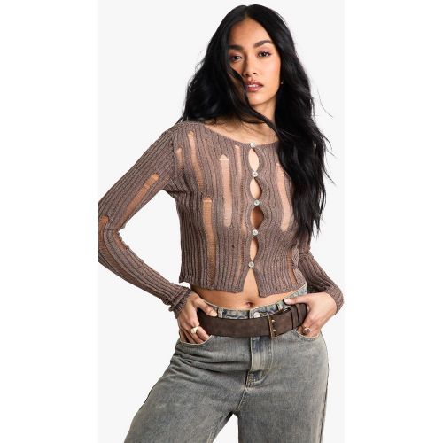 Cardigan Court En Maille Ladder - S - boohoo - Modalova