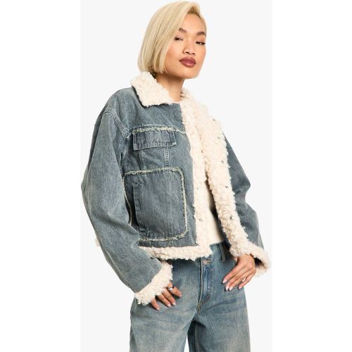 Veste En Denim Teddy Trim - 34 - boohoo - Modalova